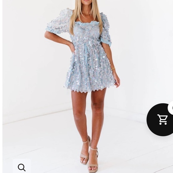 Buddy Love Light Blue 3D Floral Colby Sequin Babydoll Dress - Picture 1 of 16